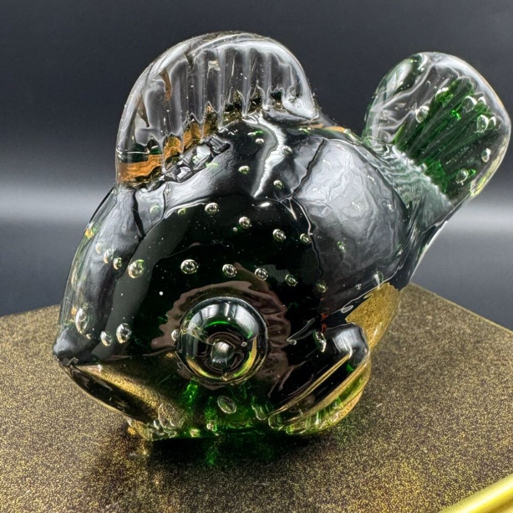 Green Hand Blown Glass Puffer Fish Paperweight La Piñata Store SanJuan Bautista